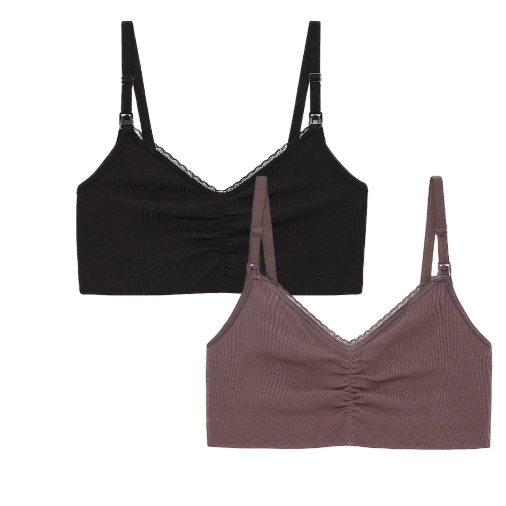 Women's Maternity Ribbed Cotton-Blend Nursing Bralette 2-Pack Size M - Picture 2 of 10